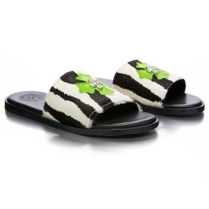 Black/White/Green Chrome Hearts Zebra Slides | Oe13-Ro44