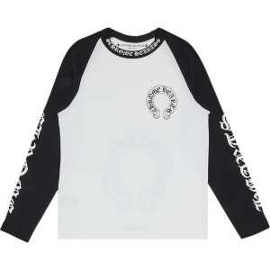 Black/White Chrome Hearts Horseshoe Neck Logo 3/4 Shirt | gX78-eT07