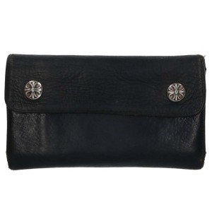 Black Chrome Hearts Cross Ball Button Leather Wallet | DO92-Ha20