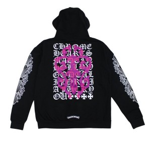 Black Chrome Hearts Eye Chart Dagger Zip-Up Hoodie | pC66-ce55