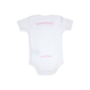 White/Pink Chrome Hearts Baby Scroll Logo Onesie | VH88-pE64