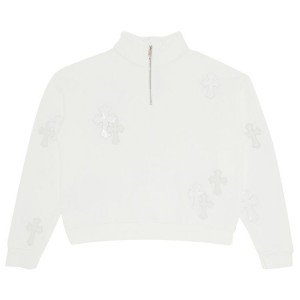 White Chrome Hearts Cross Patch Dagger Quarter Zip | OP21-JV44