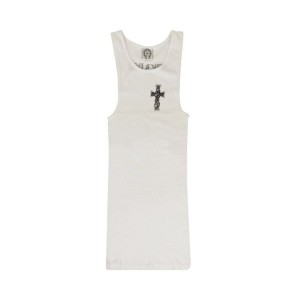 White Chrome Hearts Ribbed Cross F*** You Tank Top | Df70-tV25