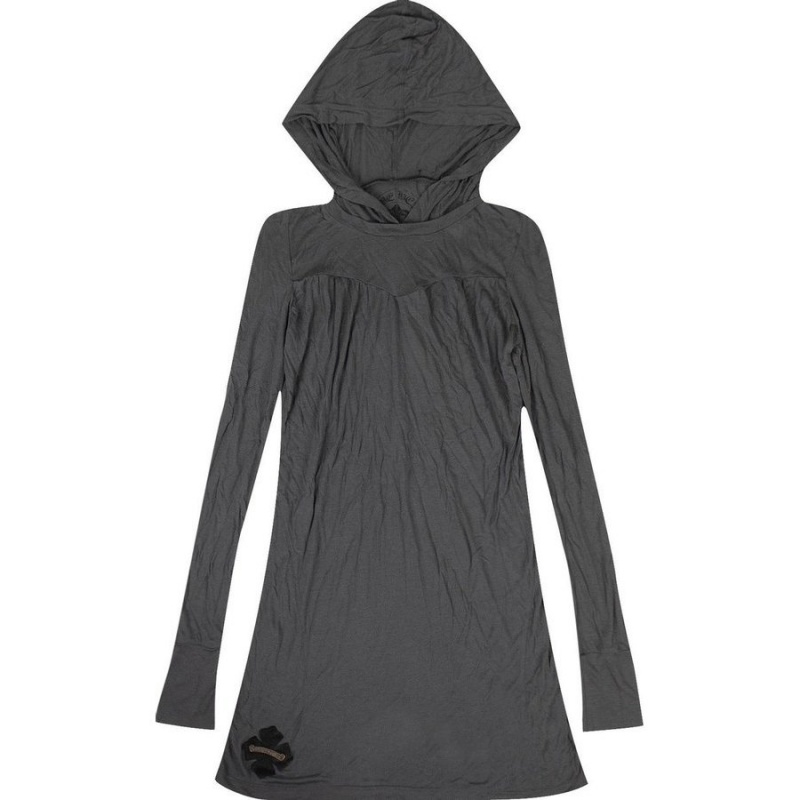 Gray Chrome Hearts Hooded Long-Sleeve Swing Dress | DZ92-Gj44