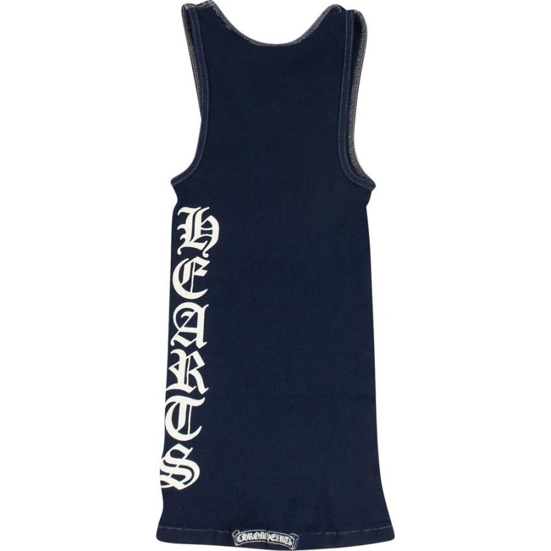 Navy Blue Chrome Hearts Logo At Side Tank Top | XQ36-HW97