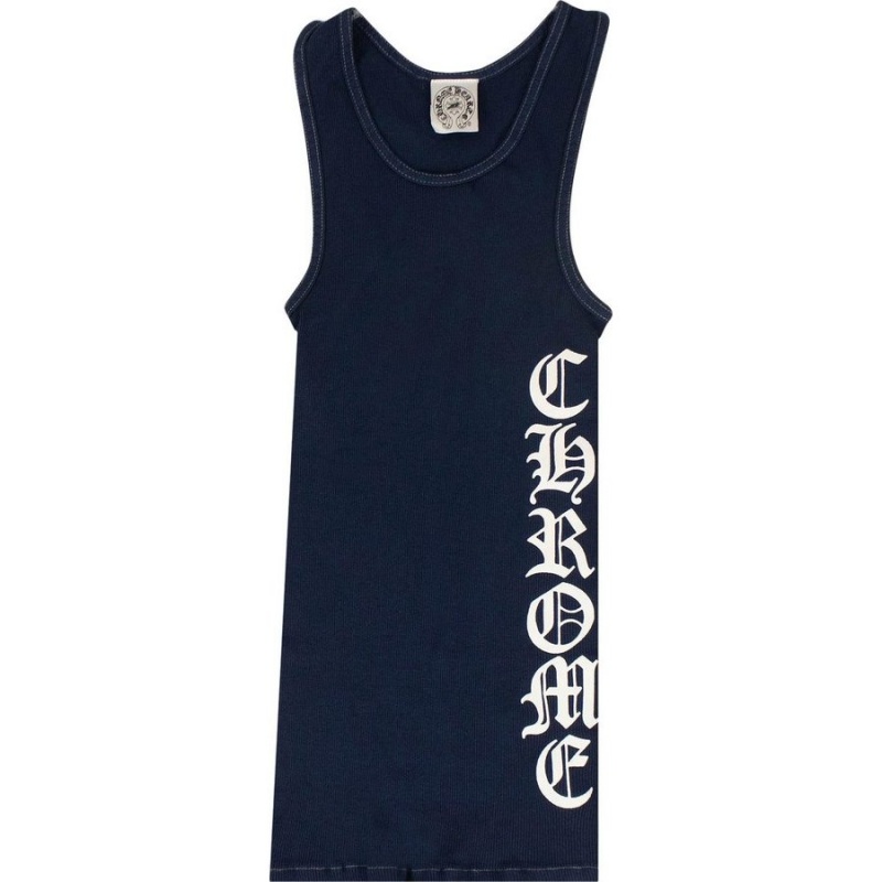 Navy Blue Chrome Hearts Logo At Side Tank Top | XQ36-HW97